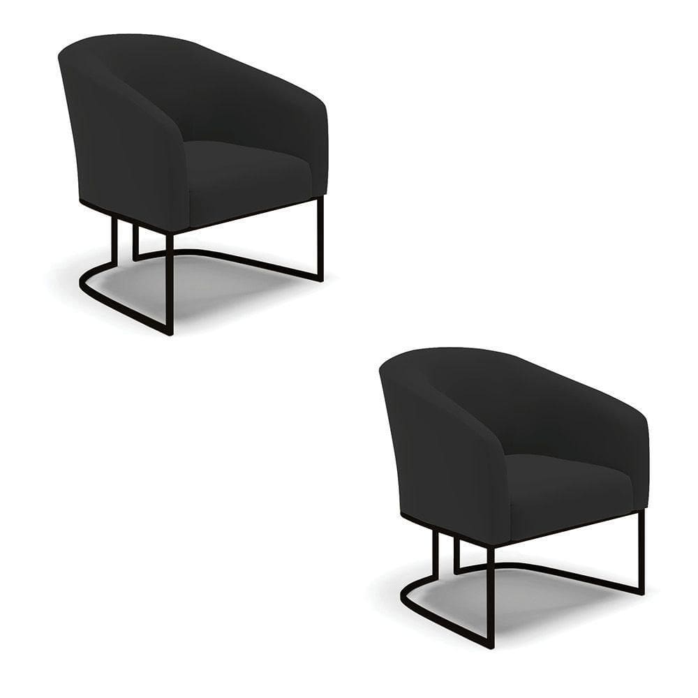 Cadeira Sala De Jantar Base Industrial Preto Kit 2 Stella Veludo D03 - D`rossi Cor Preto