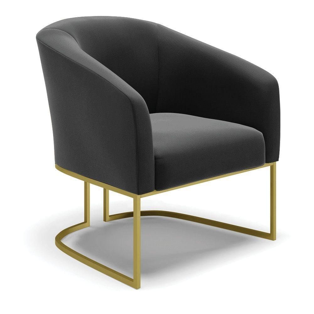 Cadeira Sala De Jantar Base Industrial Dourado Stella Suede D03 - D`rossi Cor Preto