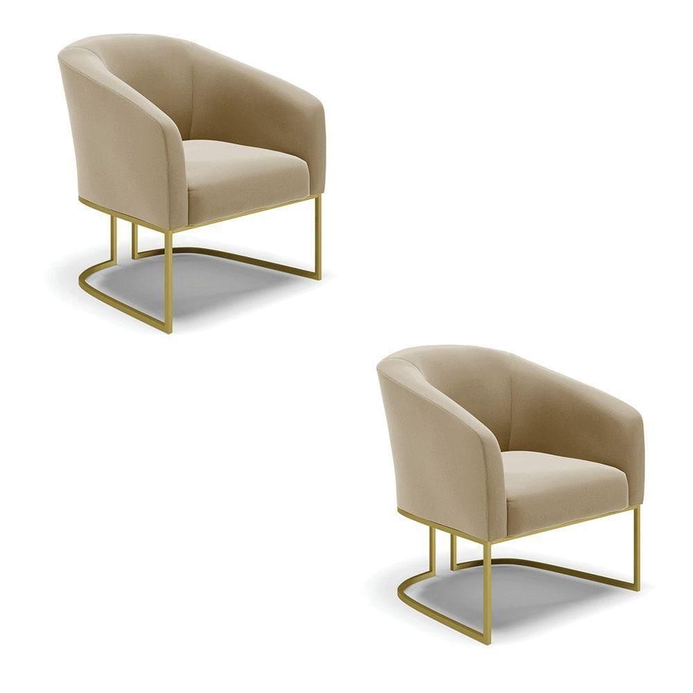 Cadeira Sala De Jantar Base Industrial Dourado Kit 2 Stella Suede D03 - D`rossi Cor Marrom Rato