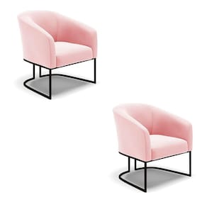 Cadeira Sala De Jantar Base Industrial Preto Kit 2 Stella Suede D03 - D\`rossi Cor Rosa Bebê