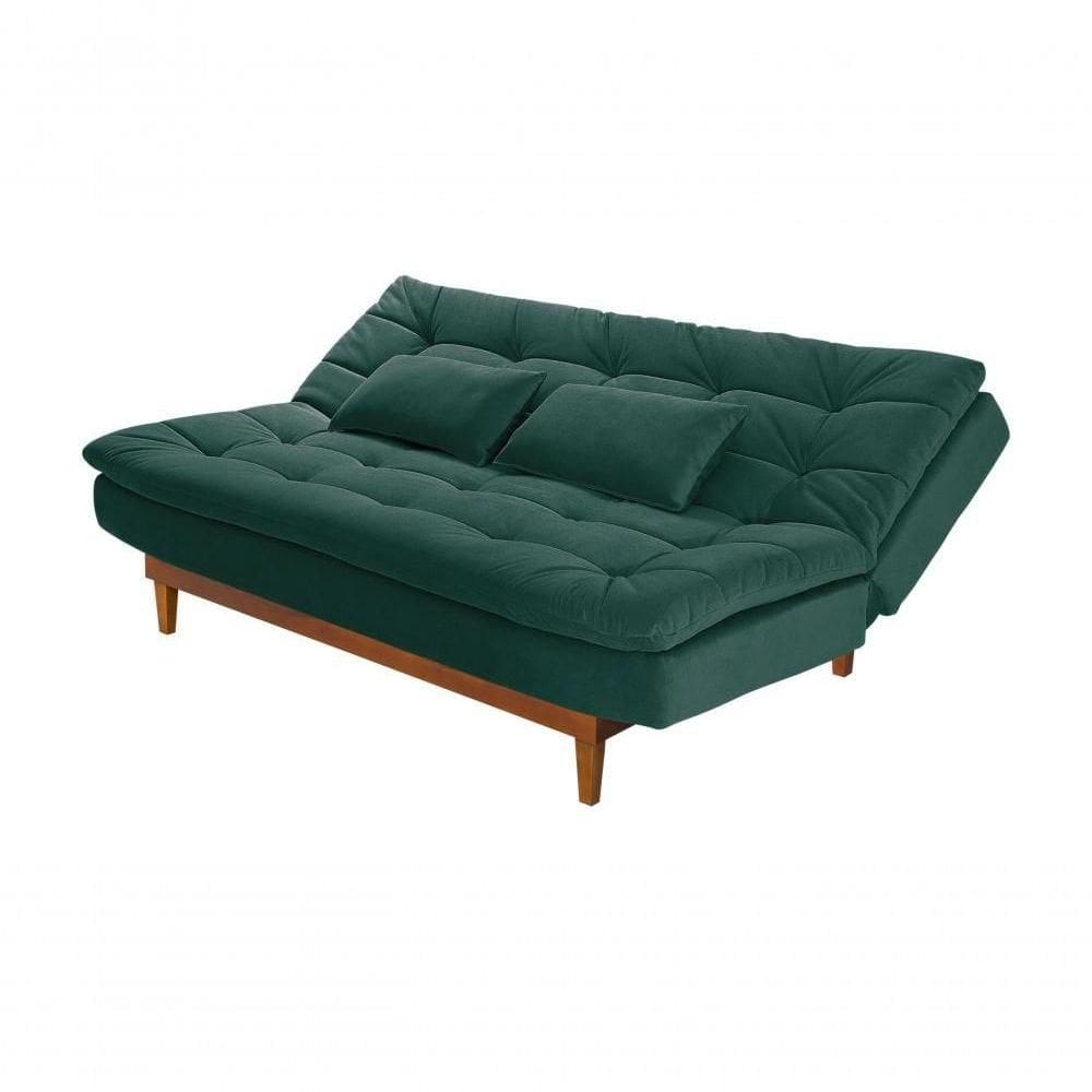 Sofá Cama Dubai 3 Lugares Império Reclinável Casal Pés Madeira Espuma Especial D33 Madero Verde 403