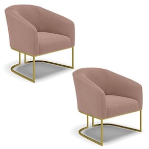 Cadeira Sala De Jantar Base Industrial Dourada Kit 2 Stella Bouclê D03 - D`rossi Cor Rose