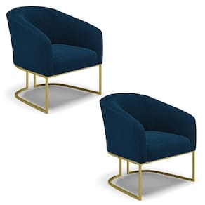 Cadeira Sala De Jantar Base Industrial Dourada Kit 2 Stella Bouclê D03 - D`rossi Cor Azul