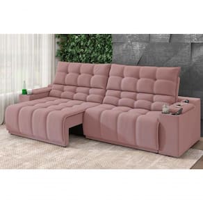 Sofá Connect Premium 2,30m Assento Retrátil-reclinável Com Porta Copos E Entrada Usb Suede Nude