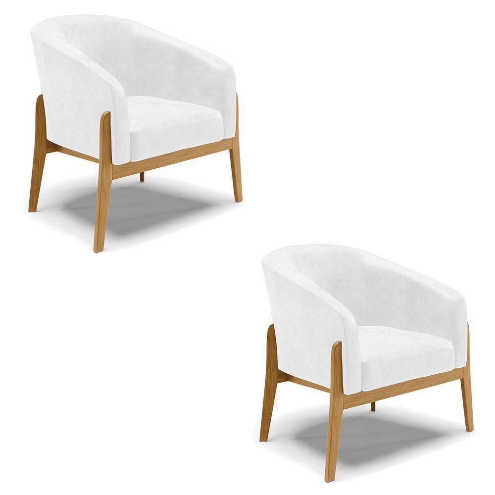 Cadeira Sala De Jantar Base De Madeira Kit 2 Stella Sintético Pu D03 - D`rossi Cor Branco