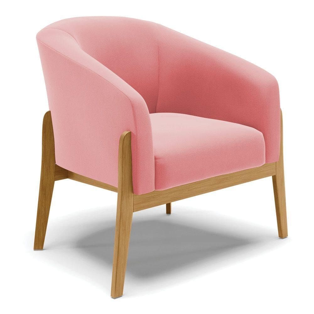 Cadeira Sala De Jantar Base De Madeira Stella Suede D03 - D`rossi Cor Rose
