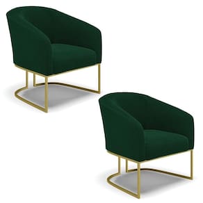 Cadeira Sala De Jantar Base Industrial Dourada Kit 2 Stella Bouclê D03 - D`rossi Cor Verde