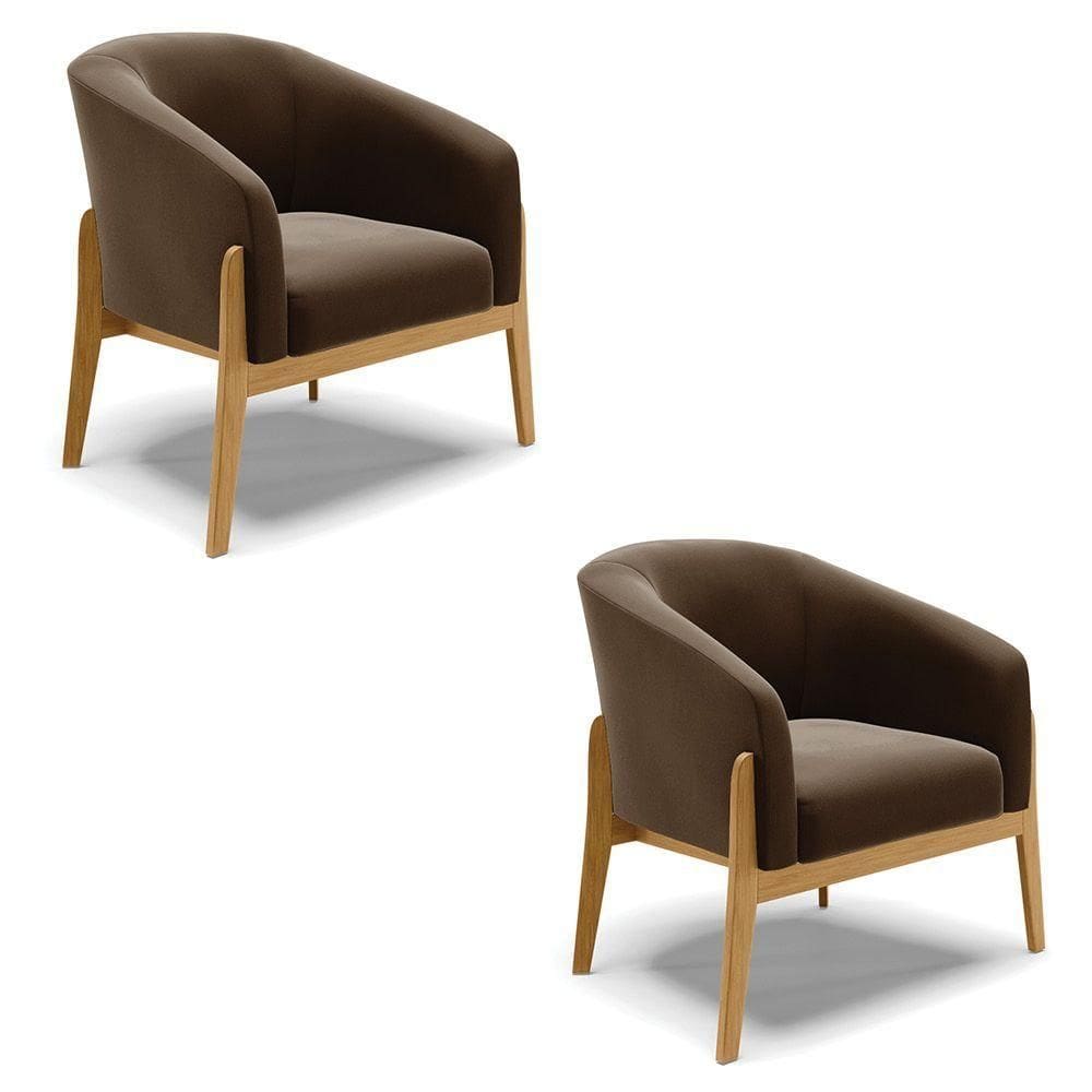 Cadeira Sala De Jantar Base De Madeira Kit 2 Stella Suede D03 - D`rossi Cor Marrom