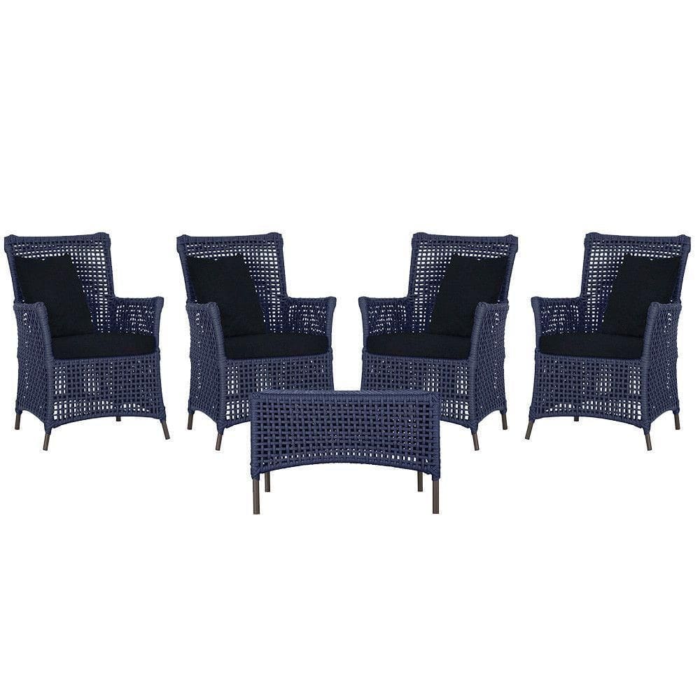 4 Poltronas E 1 Mesa Igapó Alumínio Marrom Corda Náutica E12 Azul