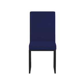 Cadeira Estofada Base De Ferro Preto Para Mesa De Jantar Azul Marinho