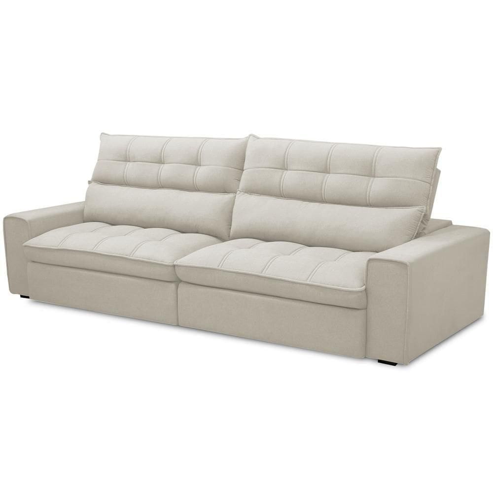 Sofá Retrátil Reclinável Para Sala De Estar Living 290cm Dimas F04 Veludo Bege