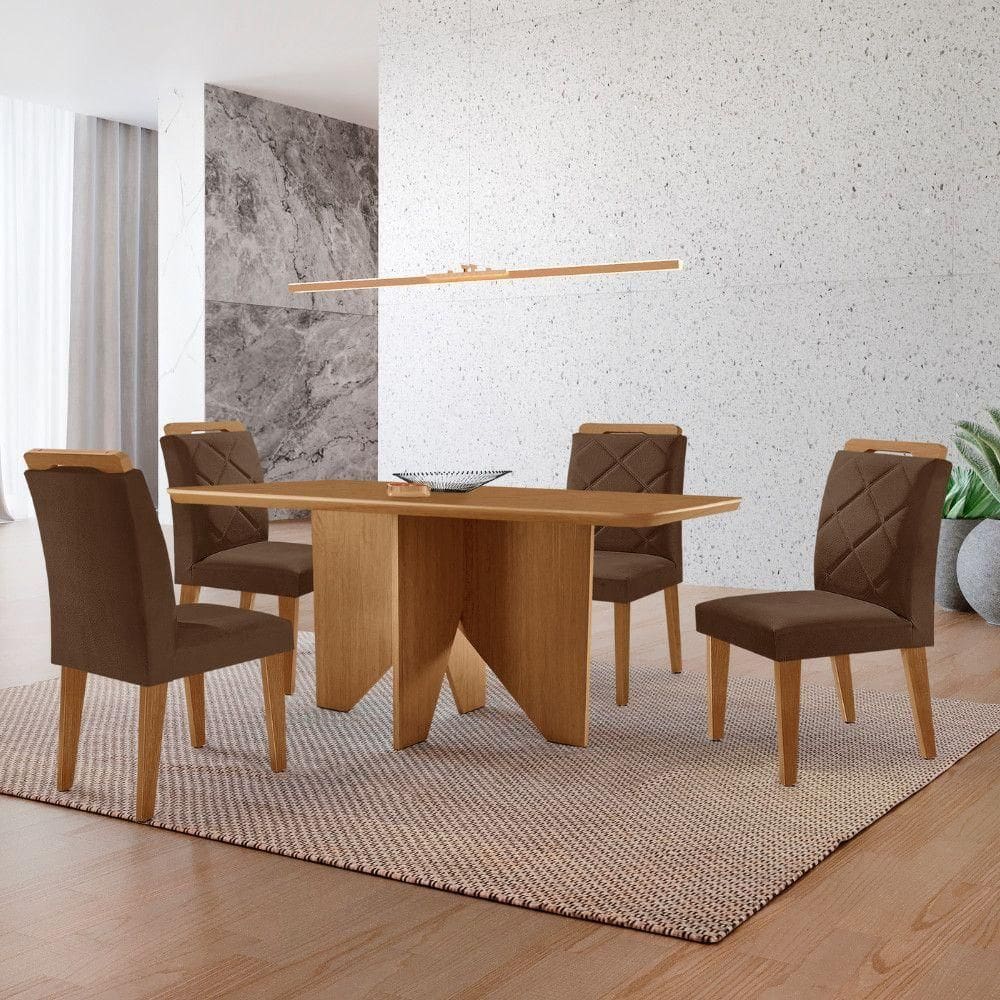 Mesa Evora 120 Mdf Canto Copo E Com 4 Cadeiras Melissa Veludo Marrom-naturalle-naturalle