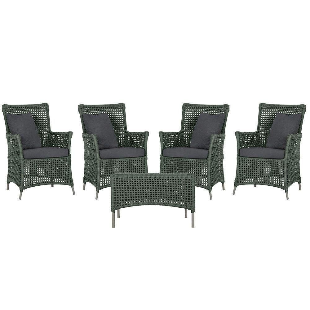 4 Poltronas E 1 Mesa Igapó Alumínio Fendi Corda Náutica E11 Verde