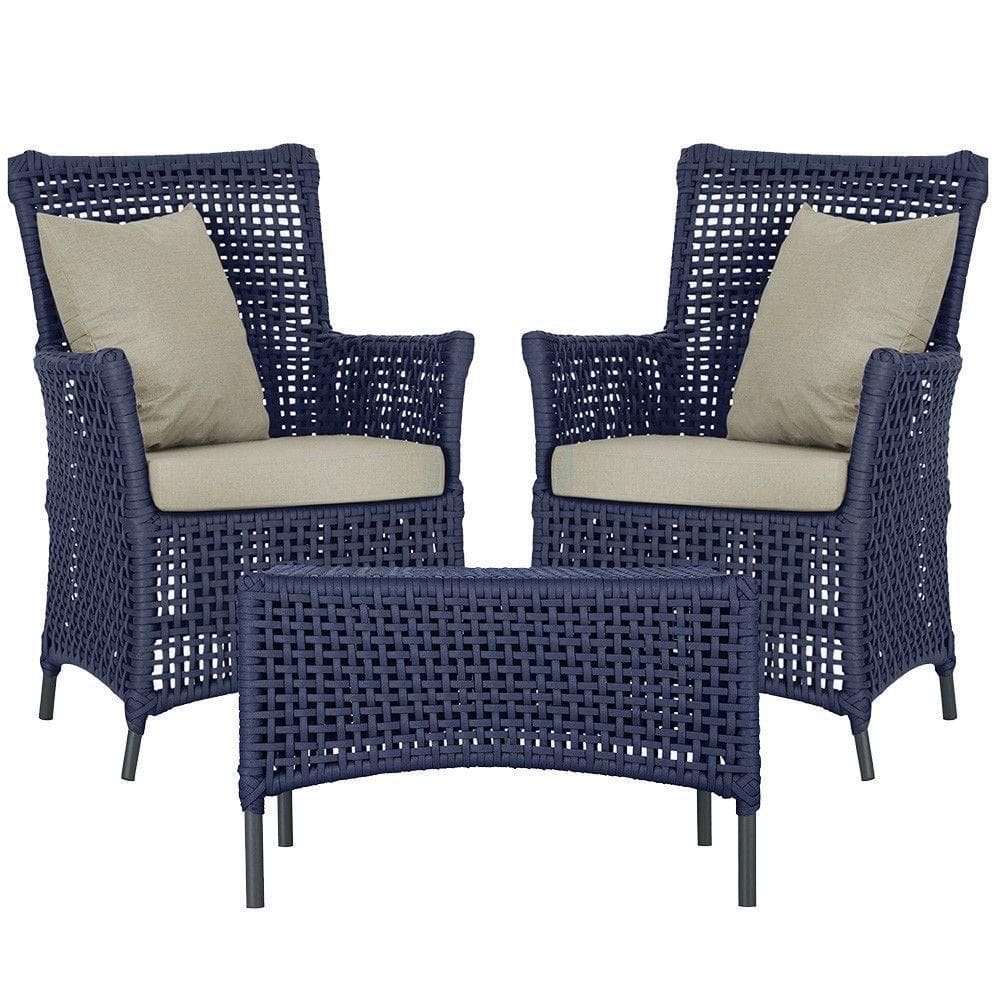 2 Poltronas E 1 Mesa Igapó Alumínio Preta Corda Náutica E7 Azul