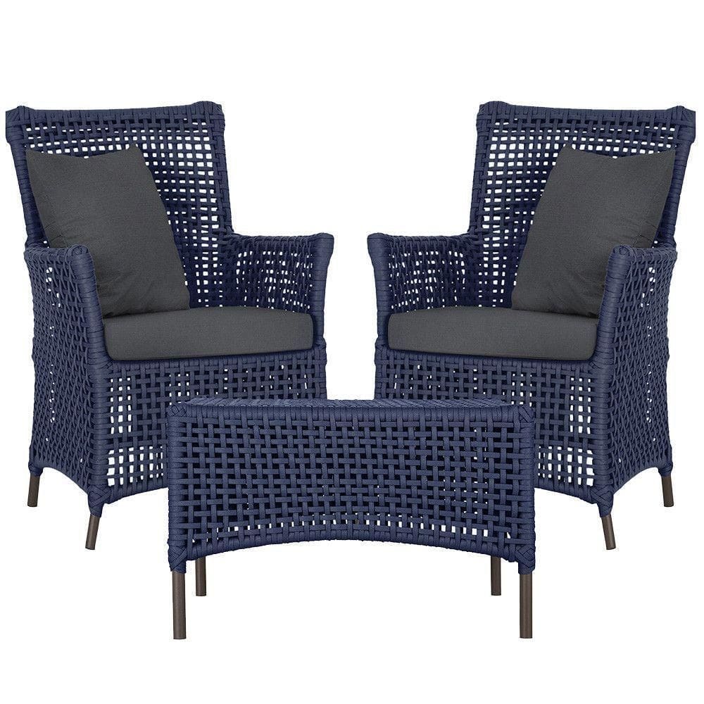 2 Poltronas E 1 Mesa Igapó Alumínio Marrom Corda Náutica E11 Azul