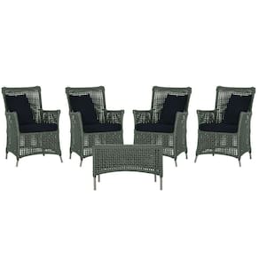 4 Poltronas E 1 Mesa Igapó Alumínio Fendi Corda Náutica E12 Verde