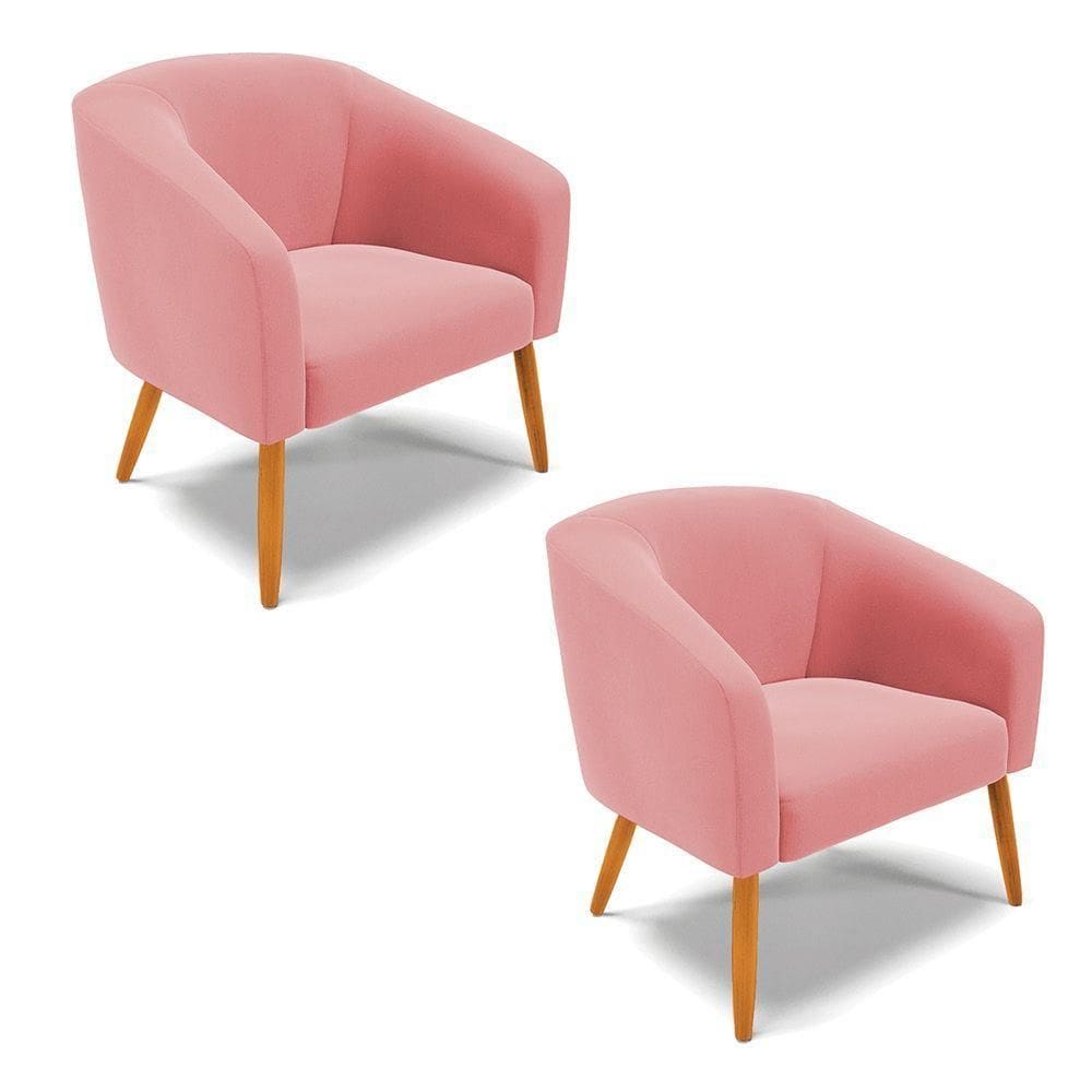 Cadeira Sala De Jantar Pé Palito Castanho Kit 2 Stella Suede D03 - D`rossi Cor Rose