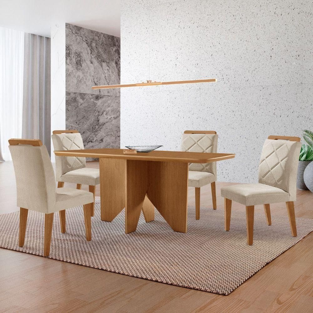 Mesa Evora 120 Mdf Com 4 Cadeiras Melissa Veludo Creme-naturalle-naturalle