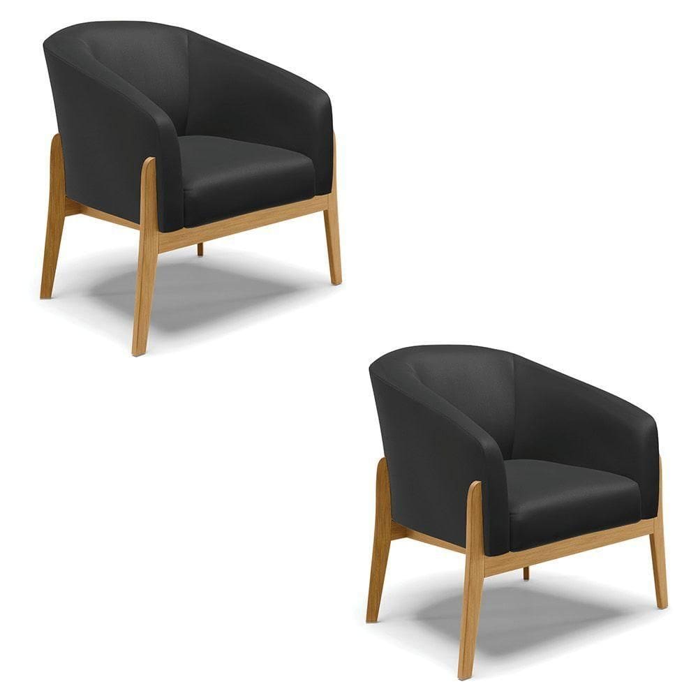 Cadeira Sala De Jantar Base De Madeira Kit 2 Stella Sintético D03 - D`rossi Cor Preto