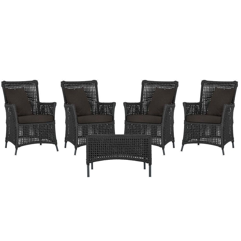 4 Poltronas E 1 Mesa Igapó Alumínio Preta Corda Náutica E9 Preto