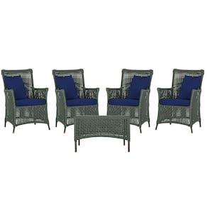 4 Poltronas E 1 Mesa Igapó Alumínio Marrom Corda Náutica E10 Verde