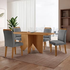 Mesa Evora 120 Mdf Com 4 Cadeiras Athenas Linho Grafite-naturalle-naturalle