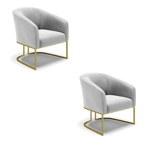 Cadeira Sala De Jantar Base Industrial Dourado Kit 2 Stella Suede D03 - D`rossi Cor Cinza