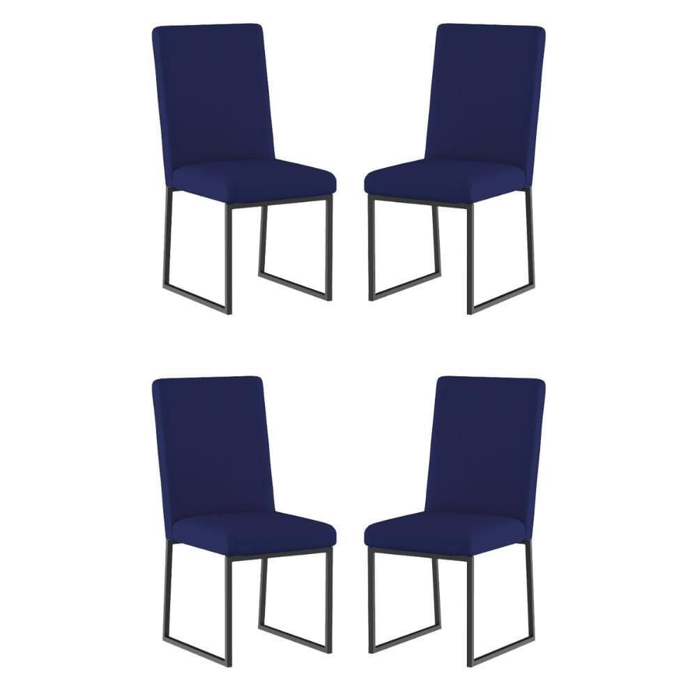 Kit 4 Cadeiras Para Mesa De Jantar Base Industrial Preto Balaqui Azul Marinho