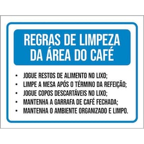 Kit 3 Placas Sinalização - Regras Limpeza Área Café