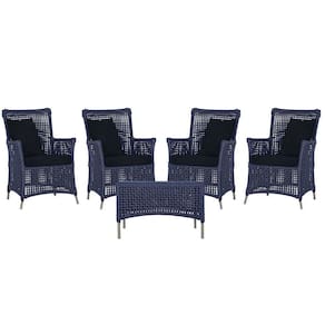 4 Poltronas E 1 Mesa Igapó Alumínio Fendi Corda Náutica E12 Azul