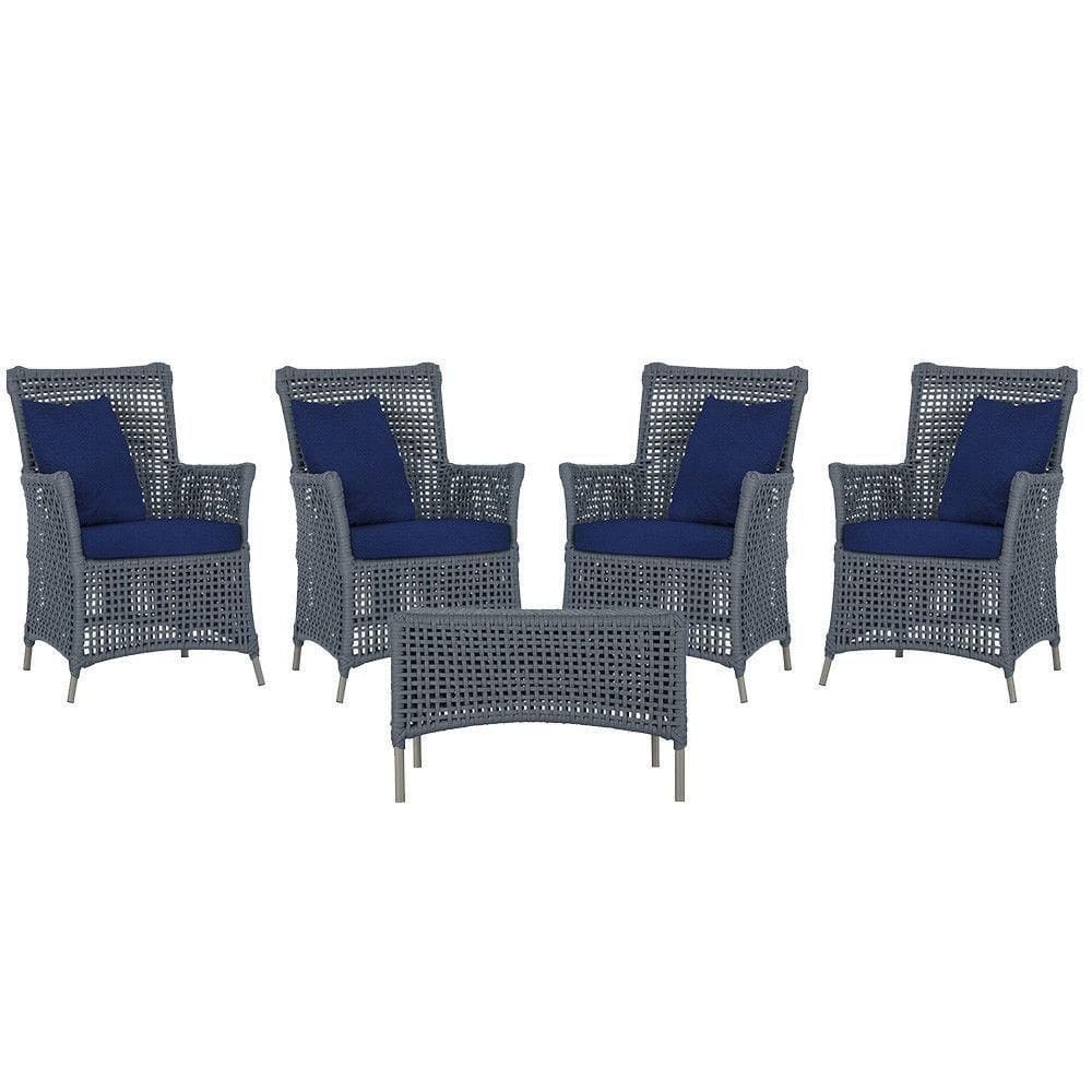 4 Poltronas E 1 Mesa Igapó Alumínio Fendi Corda Náutica E10 Prata