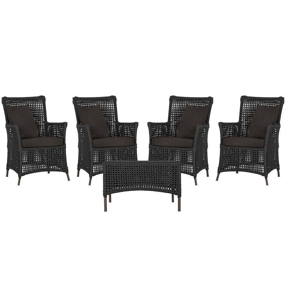 4 Poltronas E 1 Mesa Igapó Alumínio Marrom Corda Náutica E9 Preto
