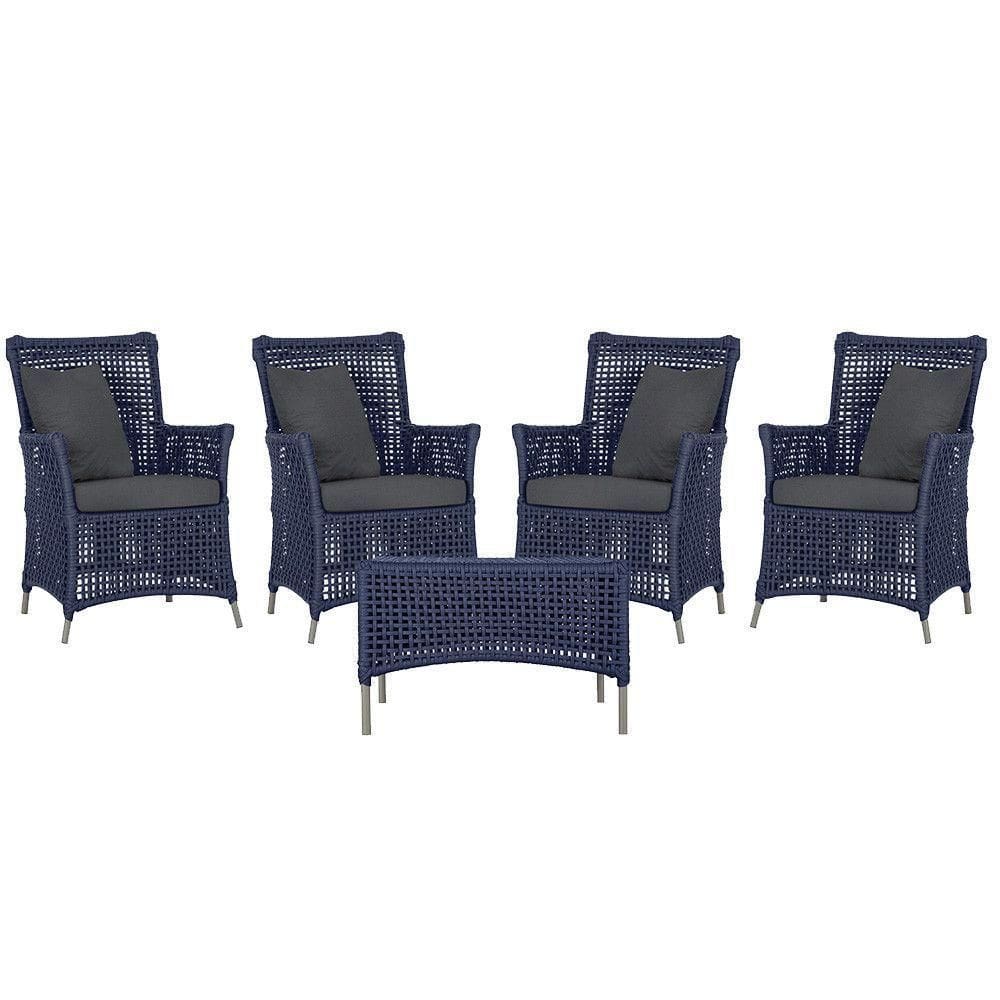 4 Poltronas E 1 Mesa Igapó Alumínio Fendi Corda Náutica E11 Azul