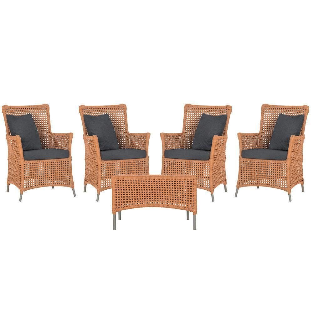4 Poltronas E 1 Mesa Igapó Alumínio Fendi Corda Náutica E11 Terra Cota