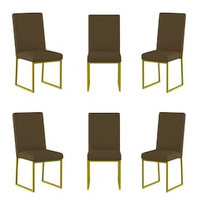 Kit 6 Cadeiras Para Mesa De Jantar Base Industrial Dourado Balaqui Marrom