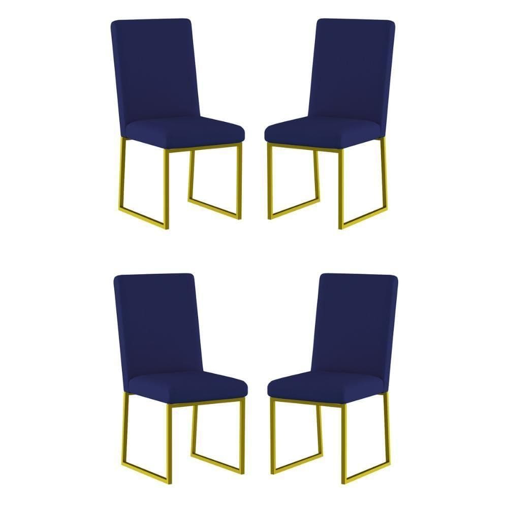 Kit 4 Cadeiras Estofadas Base De Ferro Para Mesa De Jantar Azul Marinho