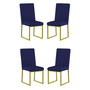 Kit 4 Cadeiras Estofadas Base De Ferro Para Mesa De Jantar Azul Marinho