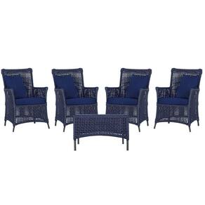 4 Poltronas E 1 Mesa Igapó Alumínio Preta Corda Náutica E10 Azul