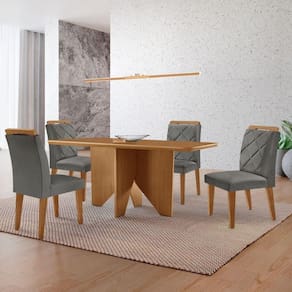 Mesa Evora 120 Mdf Com 4 Cadeiras Melissa Linho Grafite-naturalle-naturalle