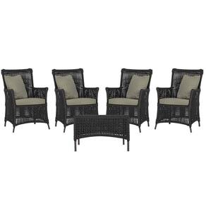 4 Poltronas E 1 Mesa Igapó Alumínio Marrom Corda Náutica E8 Preto
