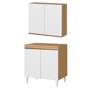 Kit Balcão 2 Portas Com Armário Aéreo De Cozinha 2 Portas Nevasca Atacama-branco