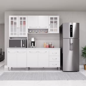 Cozinha Modulada Compacta Fidelitá Viena 3 Peças 190cm 9 Portas 3 Gavetas Com Tampo Branco