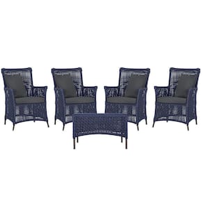 4 Poltronas E 1 Mesa Igapó Alumínio Marrom Corda Náutica E11 Azul