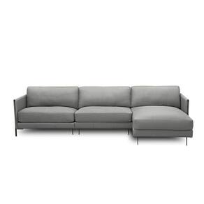 Sofá Decorativo Karine 6 Lugares Sala De Estar 360cm Com Chaise Pés Em Aço Couro Grafite