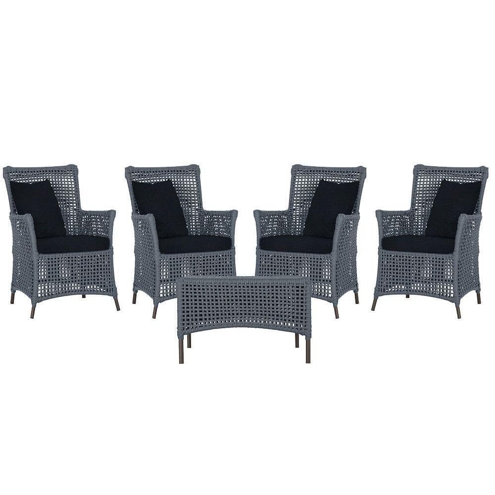 4 Poltronas E 1 Mesa Igapó Alumínio Marrom Corda Náutica E12 Prata