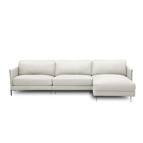 Sofá Decorativo Karine 5 Lugares Sala De Estar 330cm Com Chaise Pés Em Aço Couro Off White