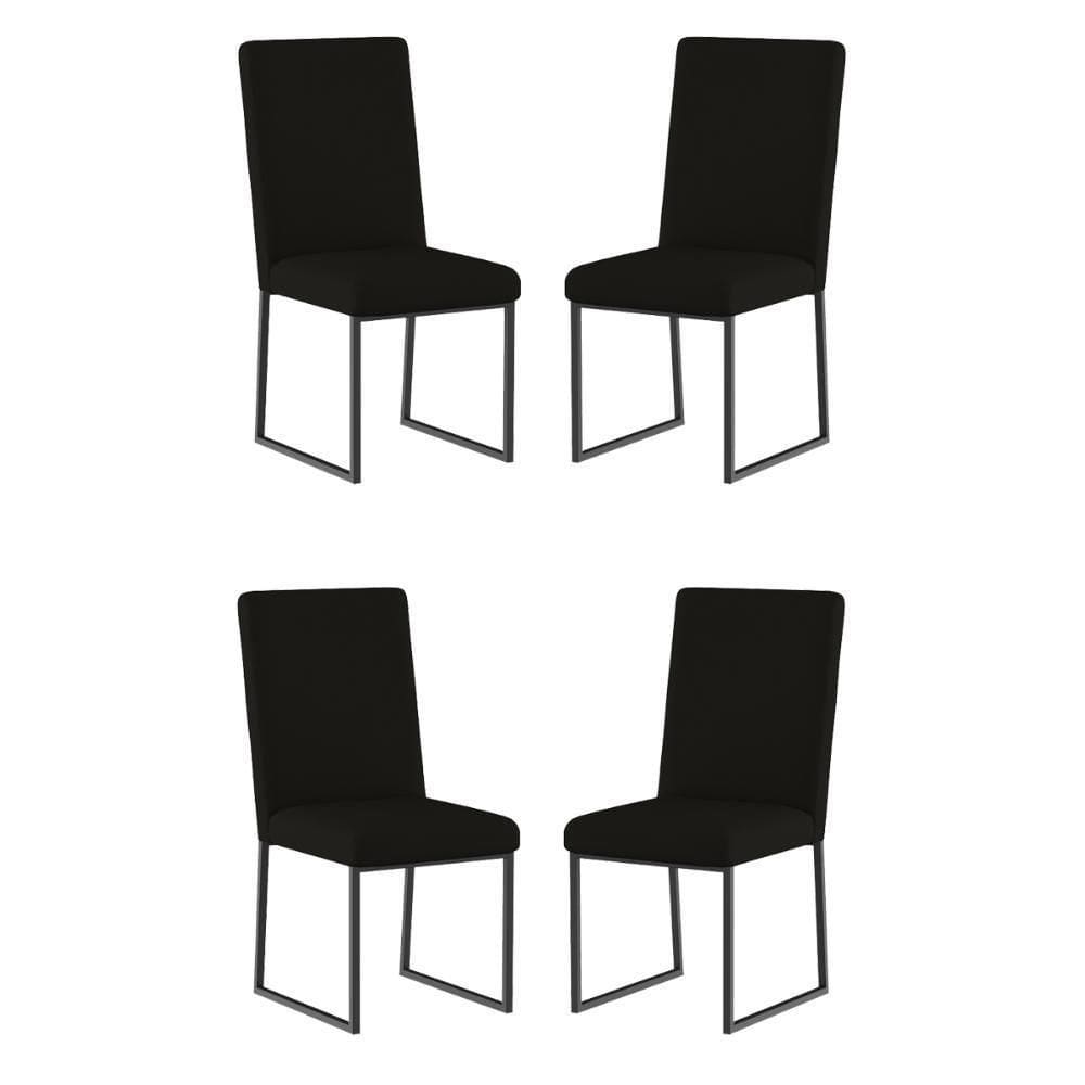 Kit 4 Cadeira Estofadas Base De Ferro Preto Para Mesa Jantar Preto