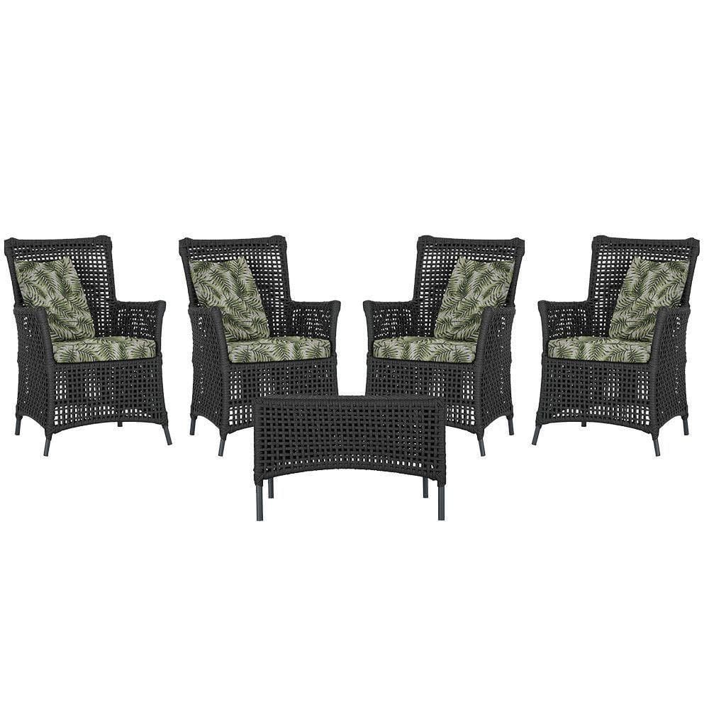 4 Poltronas E 1 Mesa Igapó Alumínio Preta Corda Náutica E5 Preto