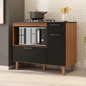 Balcão Master Para Cooktop 5 Bocas E Forno Cinamomo Preto Cinamomo Com Preto