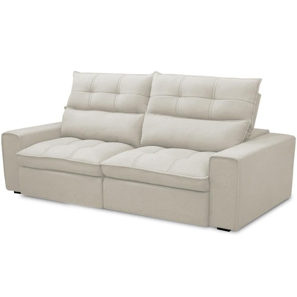 Sofá Retrátil Reclinável Para Sala De Estar Living 230cm Dimas F04 Veludo Bege